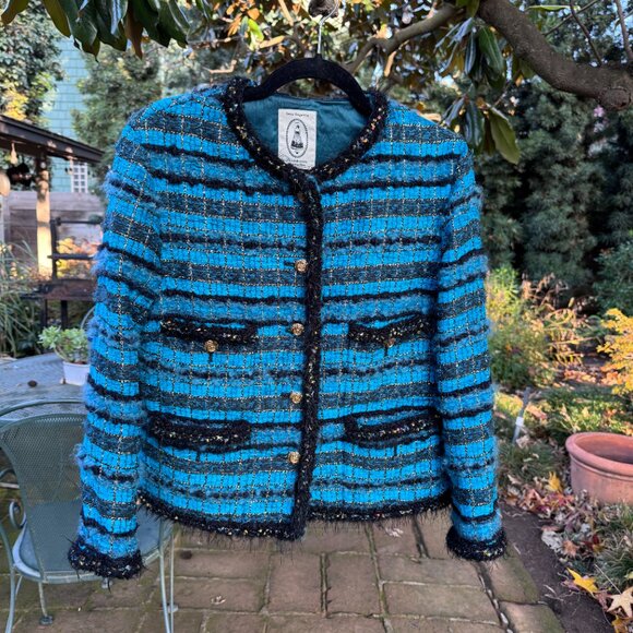 Leur Logette blue with metallic threads Malhia Kent tweed jacket 2 FR 34 - Picture 1 of 9